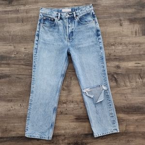 Topshop Editor Distressed Button Fly Blue Jeans Size 28